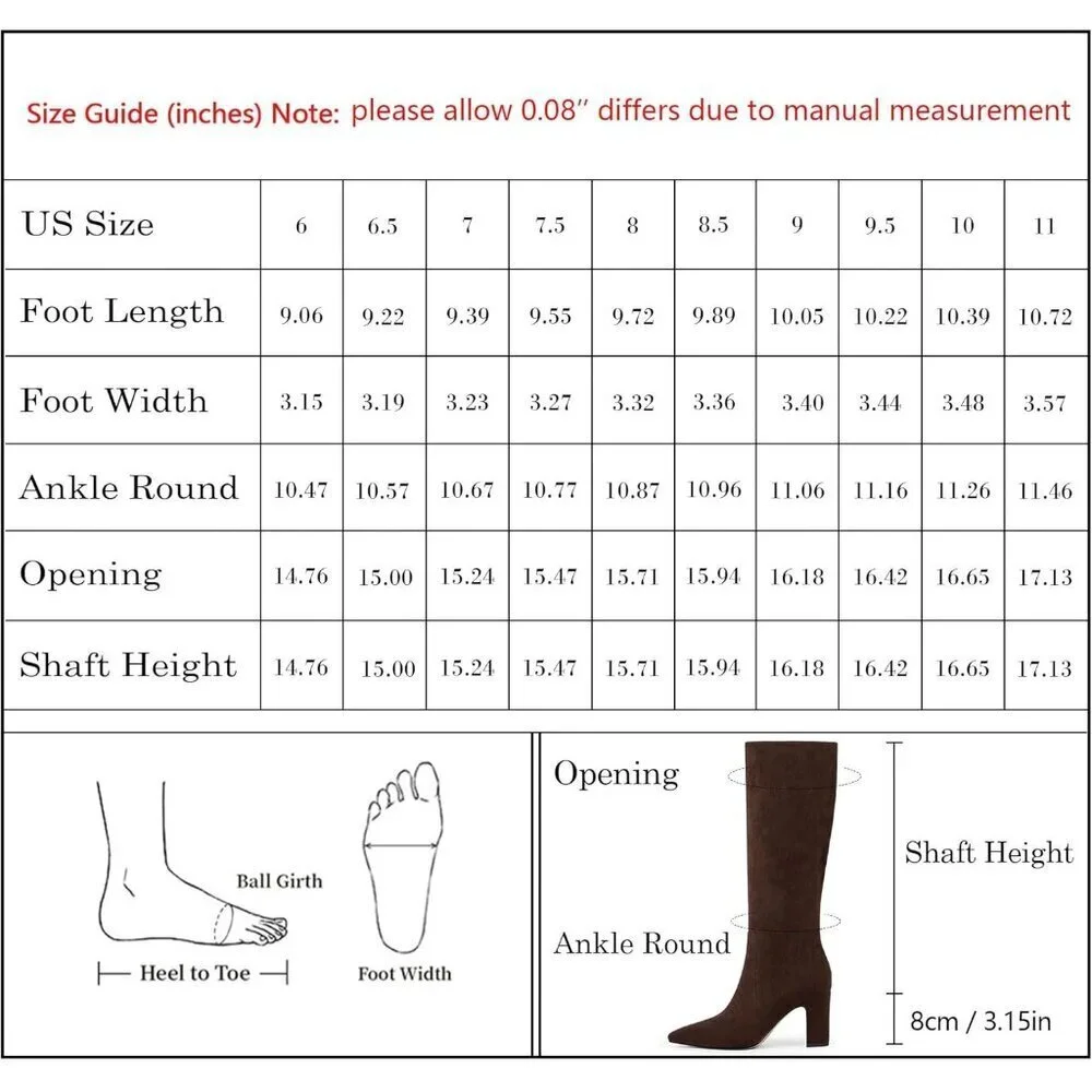 Women Chocolate Chunky Heel Pointed Toe Side Zipper Fall Dressy Comfortable Boot